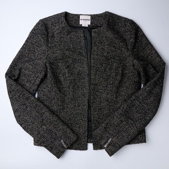 De Rigueur Jacket Women's 4 workwear capsule minimal office chic tweed texture - Picture 2 of 11